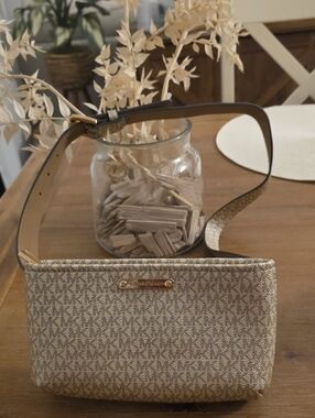 Michael Kors Tan and Beige MK Logo Crossbody Belt Bag